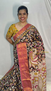Vriksham Black Kalamkari Saree With Kanchi Border-VS4388